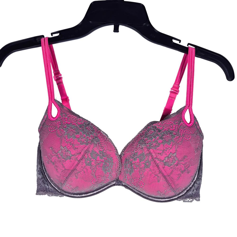 Victoria's Secret Sexy Little Things Gray Pink Lace Push-Up Bra size 34D